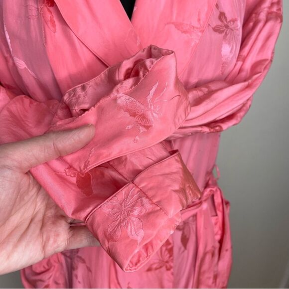 Dynasty Robe Vintage Silk Butterfly Pattern Belt Vtg Pink Size Small Medium - Picture 7 of 16